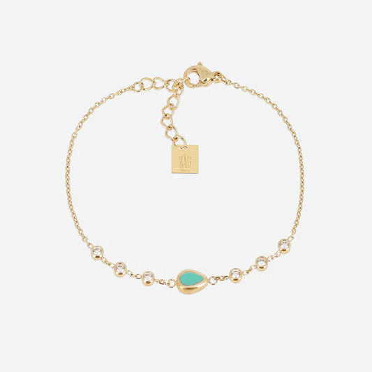 Bracelet Adrano ZAG en acier inoxydable doré avec goutte en nacre ou turquoise et zirconiums