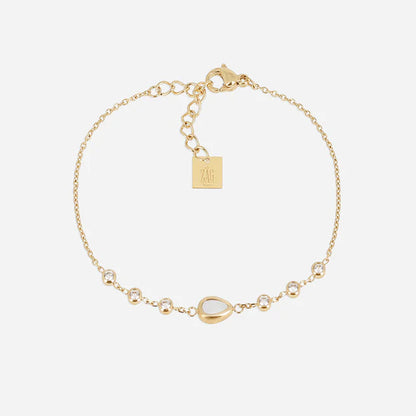 Bracelet Adrano ZAG en acier inoxydable doré avec goutte en nacre ou turquoise et zirconiums