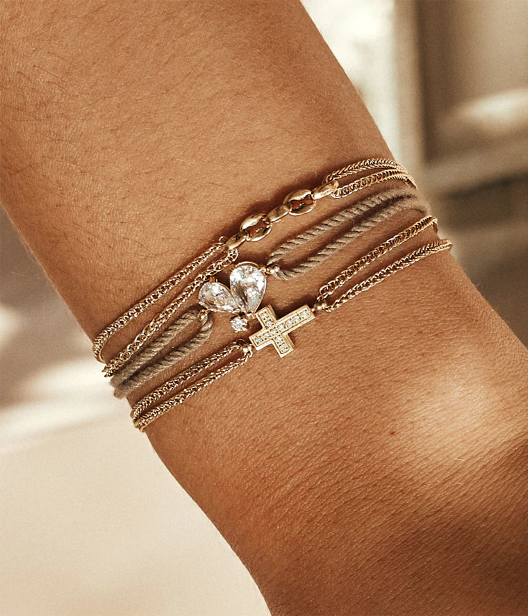 Bracelet Alcmene ZAG avec cordon taupe et papillon en cristaux