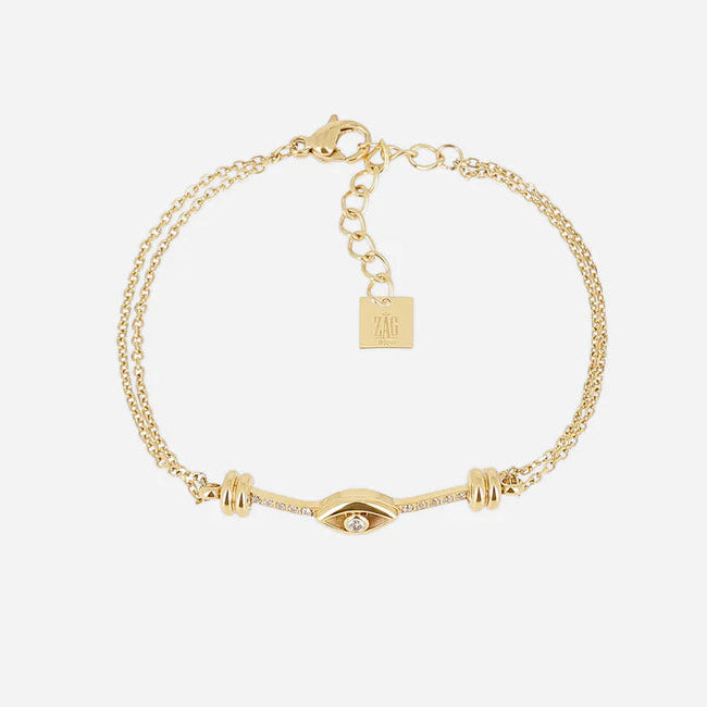 Bracelet Altiani ZAG en acier inoxydable doré avec motif œil protecteur et zircon central