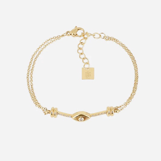 Bracelet Altiani ZAG en acier inoxydable doré avec motif œil protecteur et zircon central