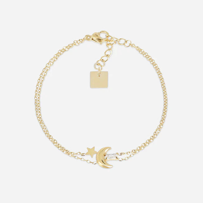 Bracelet Anoth ZAG en acier inoxydable doré avec lune, étoile et nacre blanche