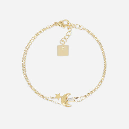 Bracelet Anoth ZAG en acier inoxydable doré avec lune, étoile et nacre blanche