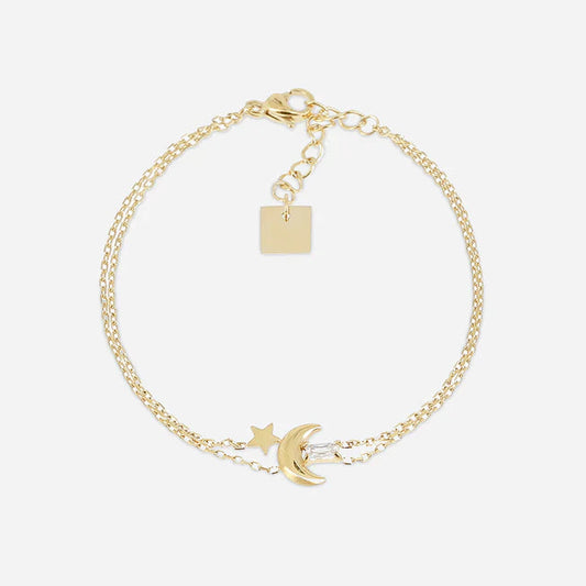Bracelet Anoth ZAG en acier inoxydable doré avec lune, étoile et nacre blanche