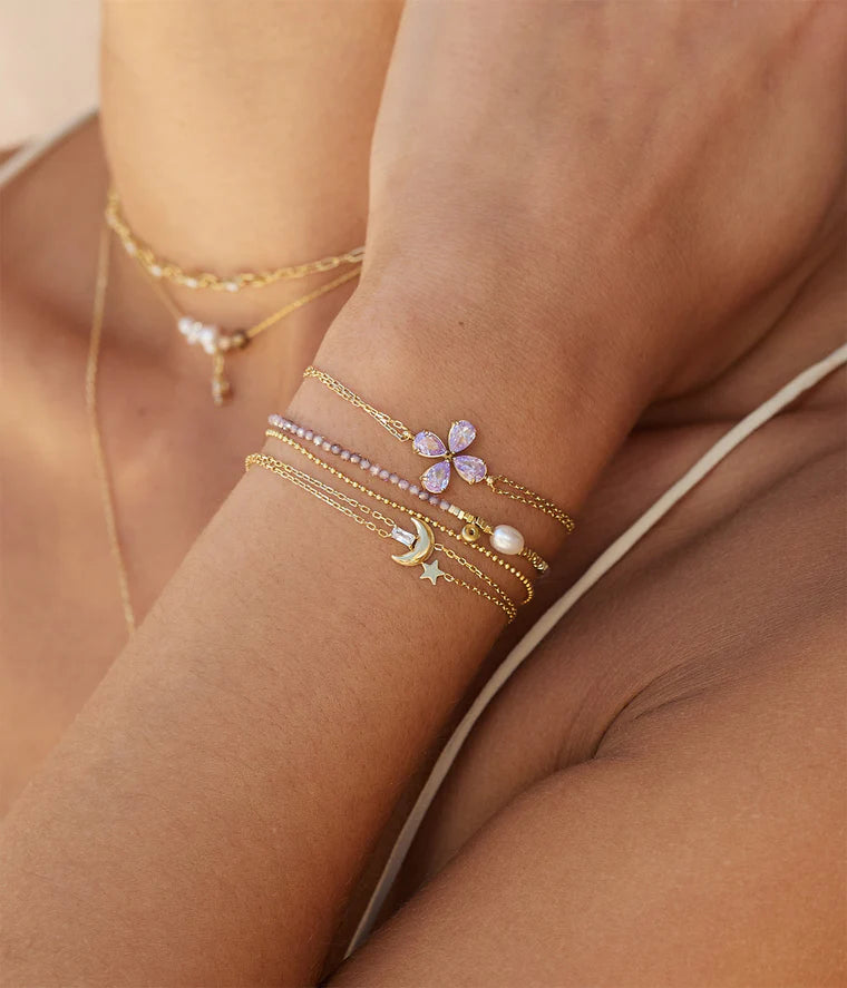 Bracelet Anoth ZAG en acier inoxydable doré avec lune, étoile et nacre blanche
