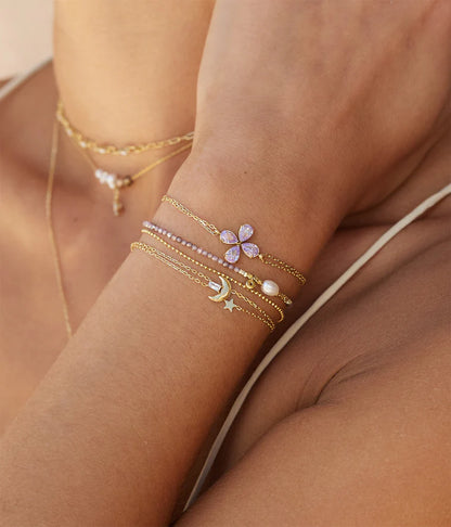 Bracelet Anoth ZAG en acier inoxydable doré avec lune, étoile et nacre blanche