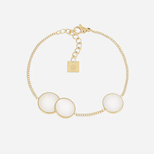Bracelet Anouk ZAG en acier inoxydable doré avec trois pastilles en nacre blanche