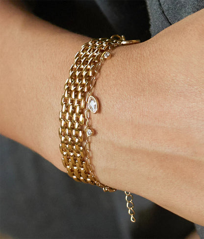 Bracelet Azélie ZAG en acier inoxydable doré avec pampilles marquise et zirconiums