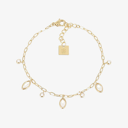 Bracelet Azélie ZAG en acier inoxydable doré avec pampilles marquise et zirconiums