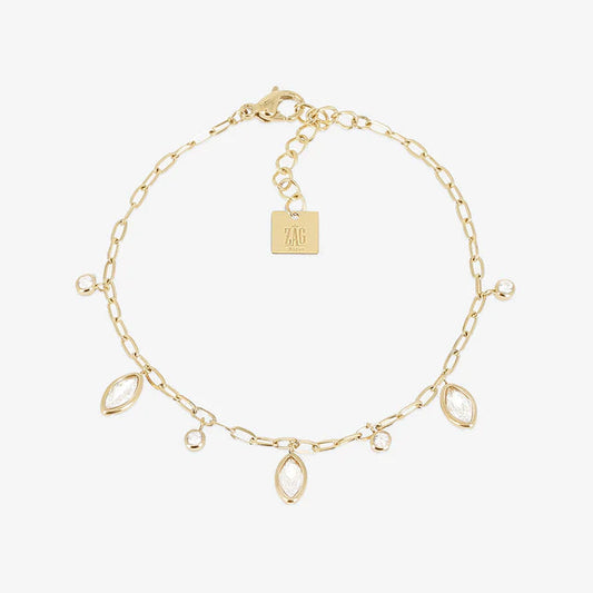 Bracelet Azélie ZAG en acier inoxydable doré avec pampilles marquise et zirconiums