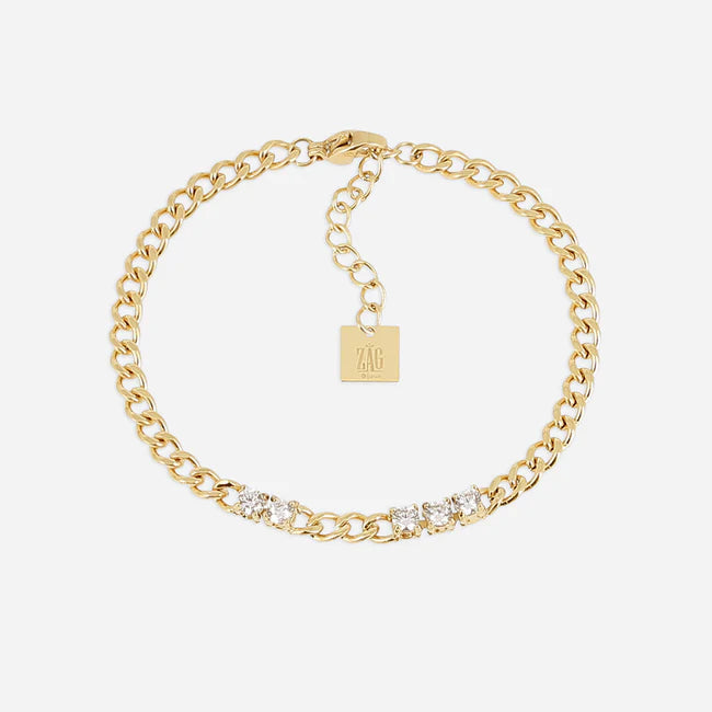 Bracelet Azilis ZAG acier inoxydable doré chaîne fine avec cristaux zircon femme Divinity Sète