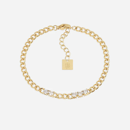 Bracelet Azilis ZAG acier inoxydable doré chaîne fine avec cristaux zircon femme Divinity Sète