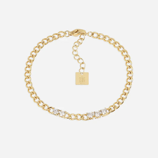 Bracelet Azilis ZAG acier inoxydable doré chaîne fine avec cristaux zircon femme Divinity Sète