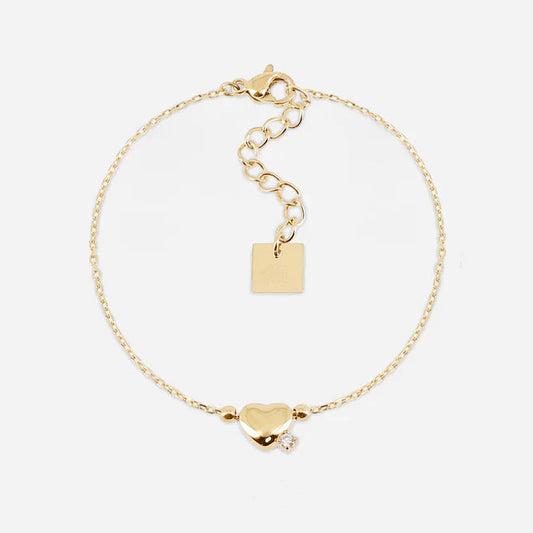 Bracelet Azur ZAG en acier inoxydable doré avec cœur bombé et cristal scintillant