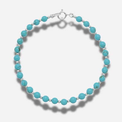 Bracelet B306 Harpo en perles rondes de turquoise naturelle et argent massif 925 fabriqué à la main aux États-Unis.