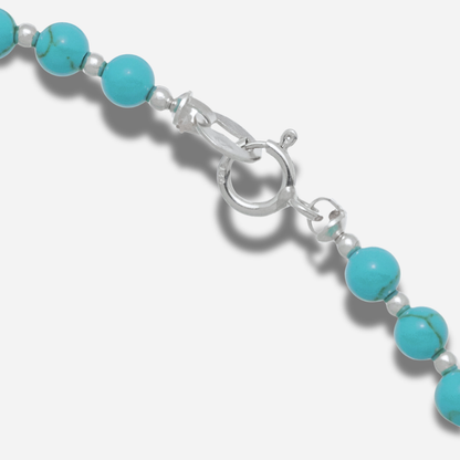Bracelet B306 Harpo en perles rondes de turquoise naturelle et argent massif 925 fabriqué à la main aux États-Unis.