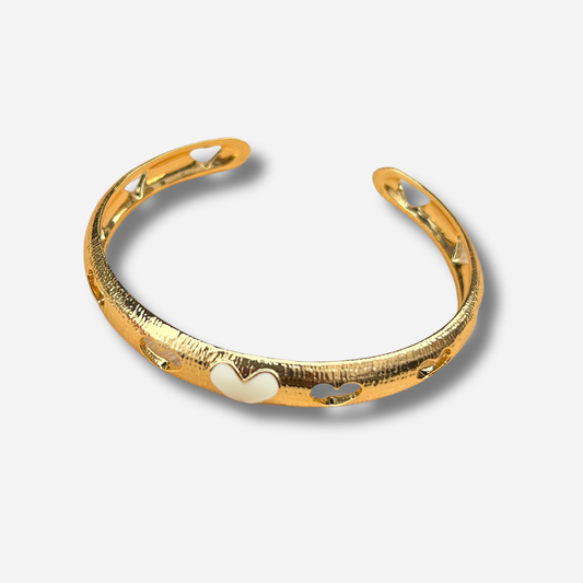 Bracelet BAM blanc dore coeur bijou femme manchette fine