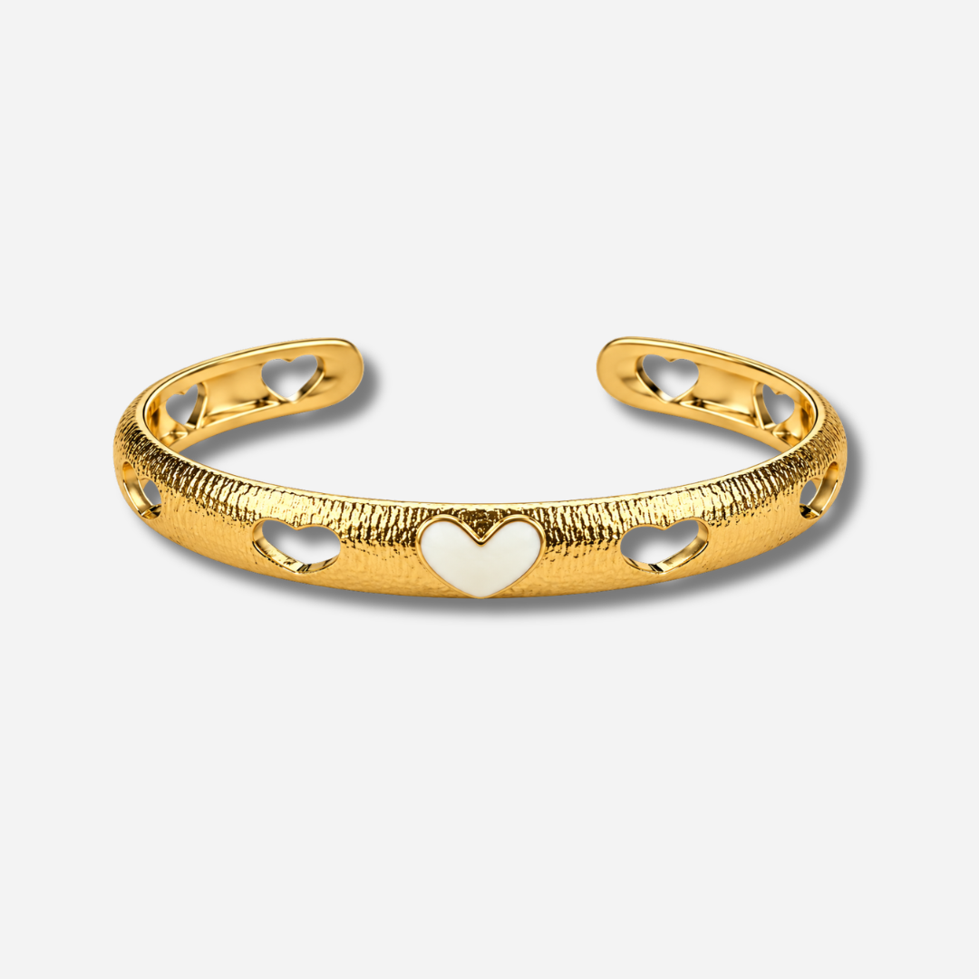 Bracelet BAM blanc dore coeur bijou femme manchette fine