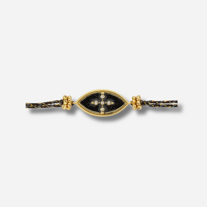 Bracelet Black Chennai Iris Mya Bay avec motif œil noir et doré sur cordon noir