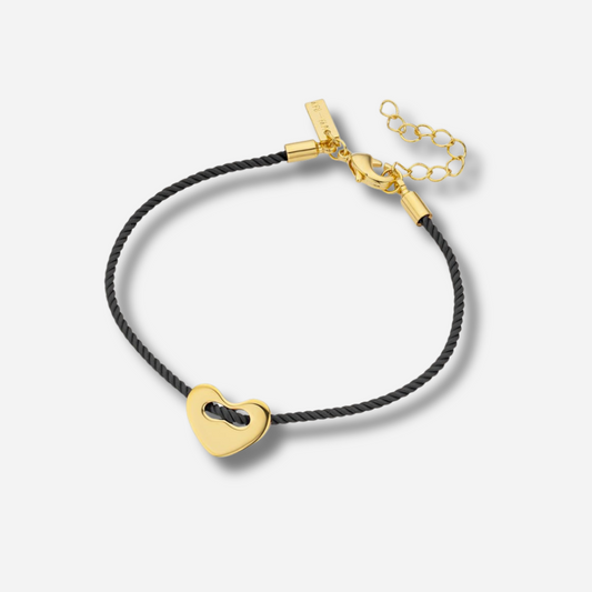 Bracelet Black Corazon Mya Bay avec cœur doré et cordon noir