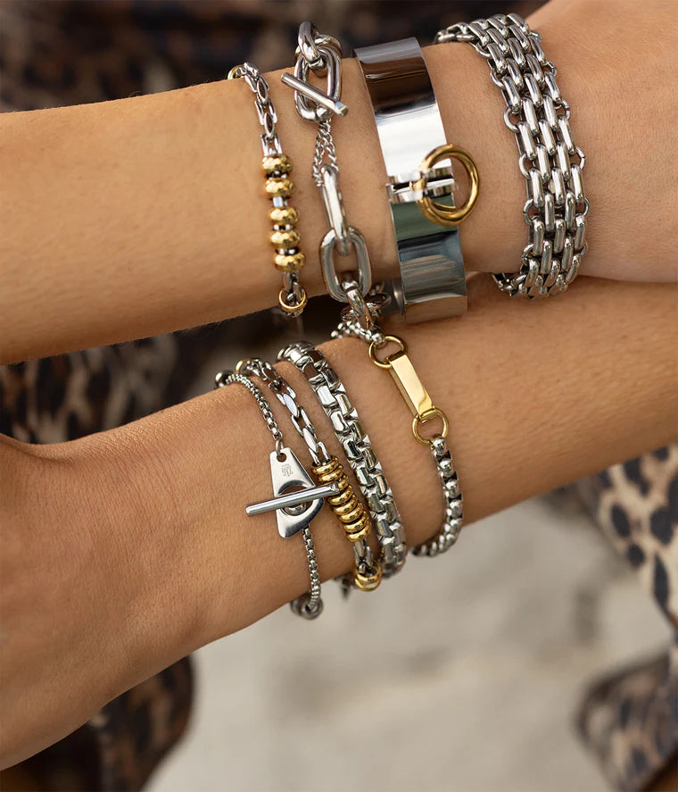 Bracelet Blake ZAG acier inoxydable bicolore doré argent anneaux femme Divinity Sète