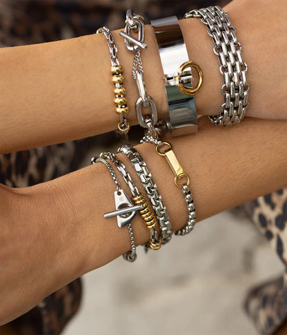 Bracelet Blake ZAG acier inoxydable bicolore doré argent anneaux femme Divinity Sète