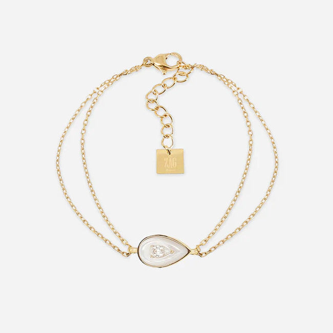 Bracelet Boson ZAG en acier inoxydable doré avec goutte en nacre blanche et zircon