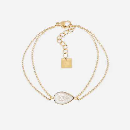 Bracelet Boson ZAG en acier inoxydable doré avec goutte en nacre blanche et zircon