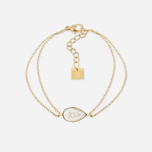 Bracelet Boson ZAG en acier inoxydable doré avec goutte en nacre blanche et zircon