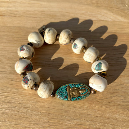 BRACELET - BOUDDHA TURQUOISE ET BLANC