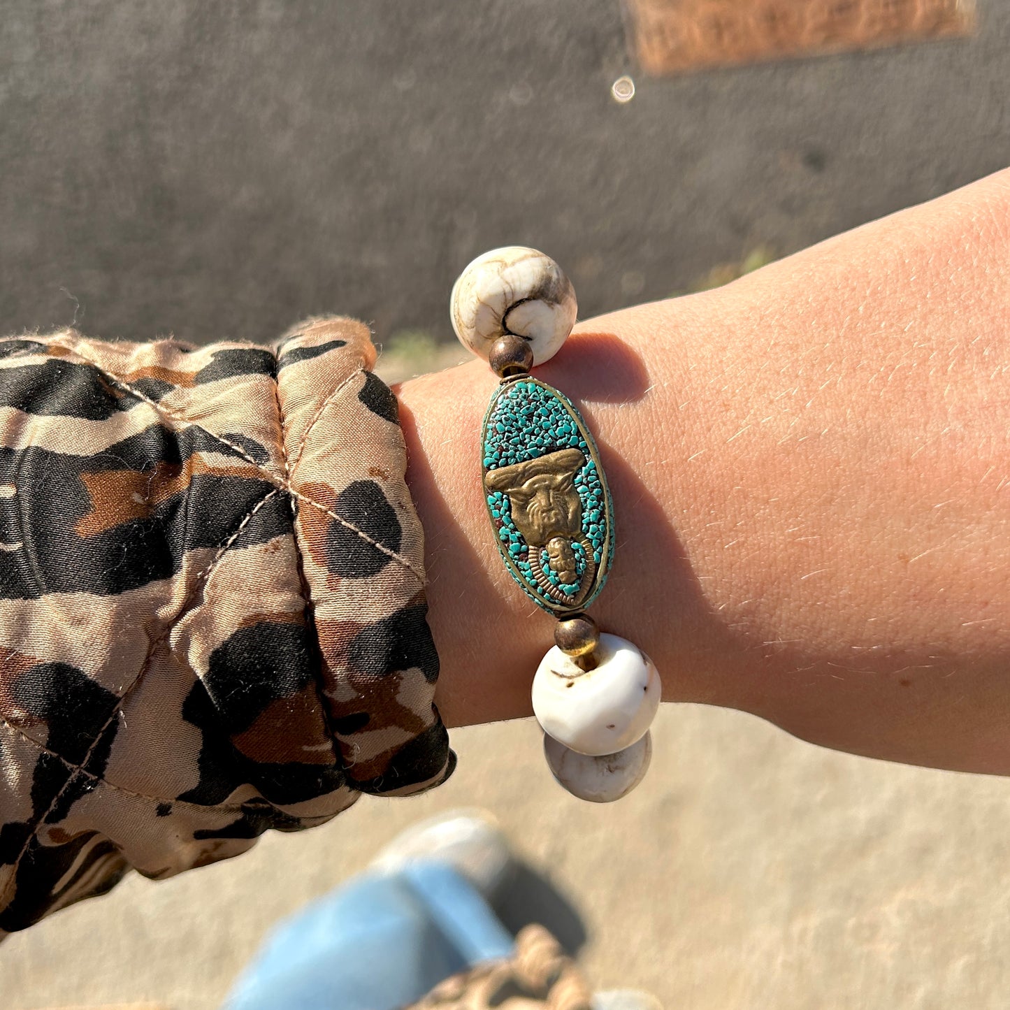 BRACELET - BOUDDHA TURQUOISE ET BLANC