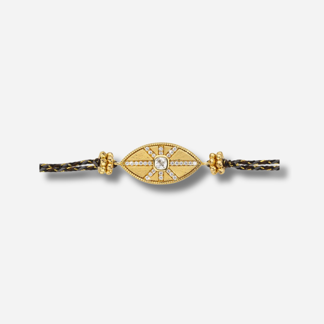 Détail du motif œil doré du bracelet California Iris Mya Bay