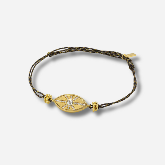 Bracelet California Iris Mya Bay avec motif œil doré et cordon noir