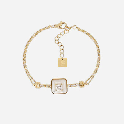 Bracelet Codex ZAG en acier inoxydable doré avec rectangle en nacre et zirconiums