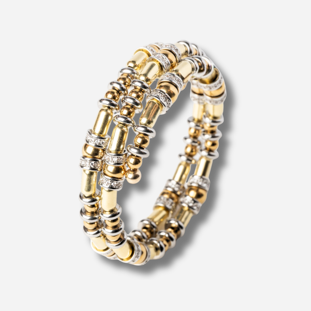 Bracelet Disc Gold and Silver Sigal perles dorées argentées cristaux