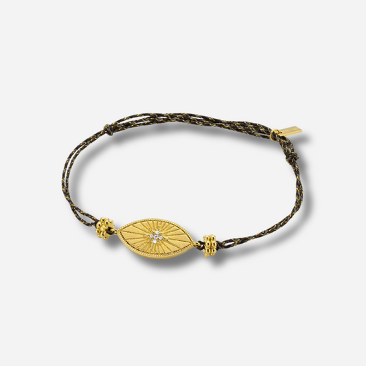 Bracelet Diwali Iris Mya Bay avec motif œil doré et cristaux sur cordon noir
