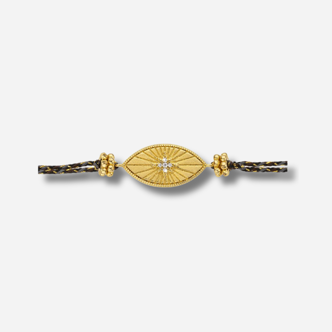 Détail du motif œil doré du bracelet Diwali Iris Mya Bay