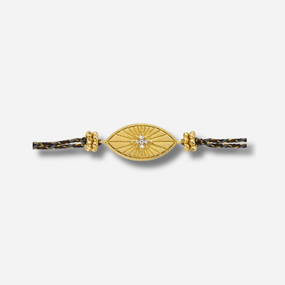 Détail du motif œil doré du bracelet Diwali Iris Mya Bay