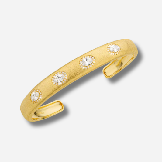 Bracelet Dynasty Cuff Mya Bay jonc doré texturé serti de cristaux