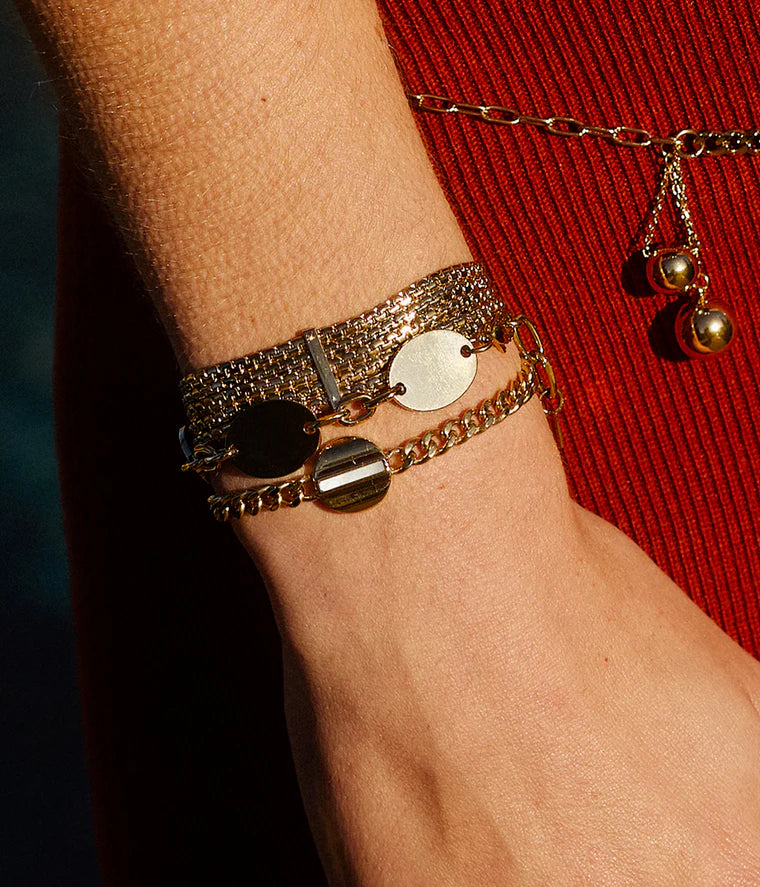 Bracelet Farinole ZAG acier inoxydable doré pastilles rondes chaîne femme Divinity Sète