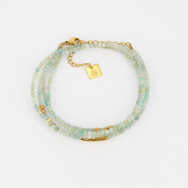Bracelet Favela ZAG en pierres naturelles facettées multirangs avec fermoir doré