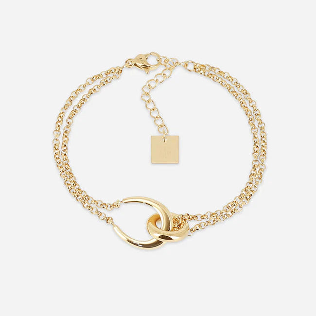 Bracelet Felik ZAG en acier inoxydable doré avec double chaîne et anneaux entrelacés