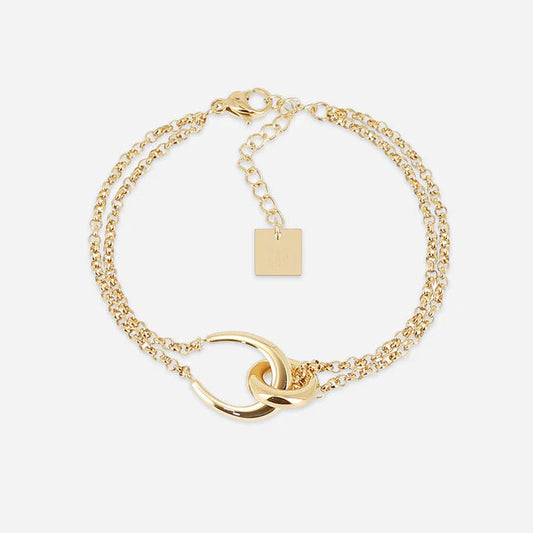 Bracelet Felik ZAG en acier inoxydable doré avec double chaîne et anneaux entrelacés
