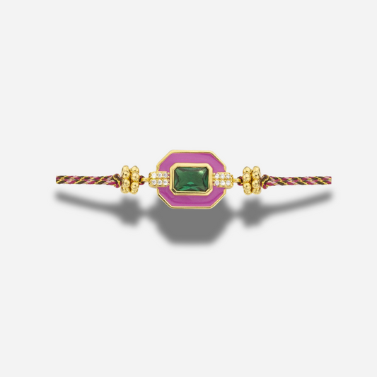 Bracelet Fuchsia Art Déco Mya Bay avec pierre verte et cordon coloré
