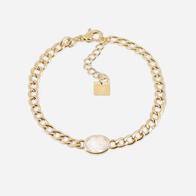 Bracelet Grazia ZAG acier inoxydable doré chaîne avec pierre ovale femme Divinity Sète