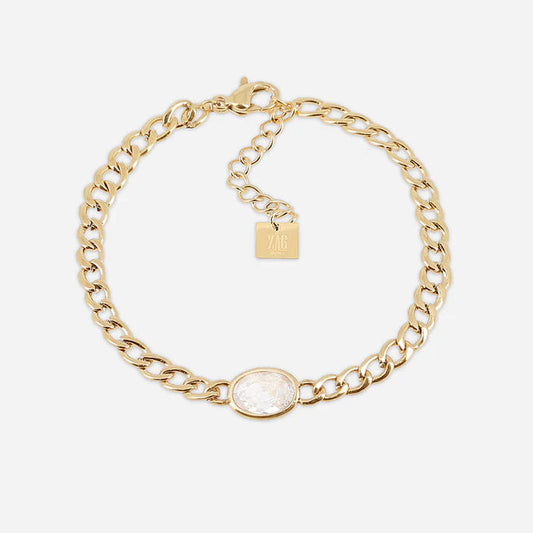 Bracelet Grazia ZAG acier inoxydable doré chaîne avec pierre ovale femme Divinity Sète