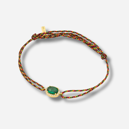 Bracelet Green Dynasty Mya Bay cordon multicolore avec pierre verte et cristaux