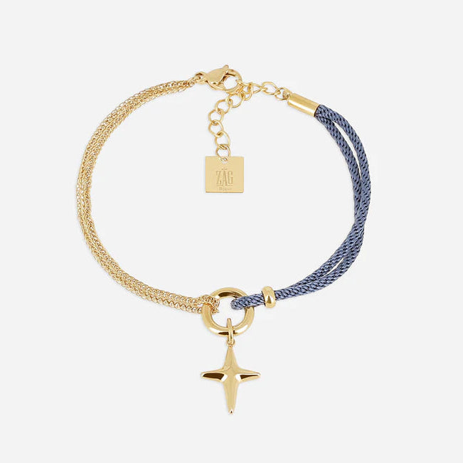 Bracelet Istrana ZAG en acier inoxydable doré avec étoile suspendue et cordon coloré