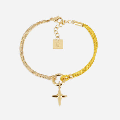 Bracelet Istrana ZAG en acier inoxydable doré avec étoile suspendue et cordon coloré