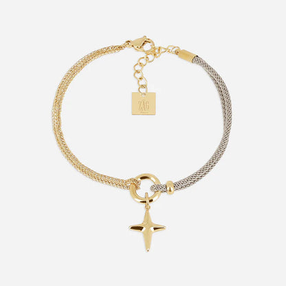 Bracelet Istrana ZAG en acier inoxydable doré avec étoile suspendue et cordon coloré